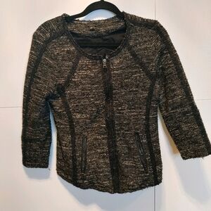 Ann Taylor Black Gray Heathered Zip Cardigan MP